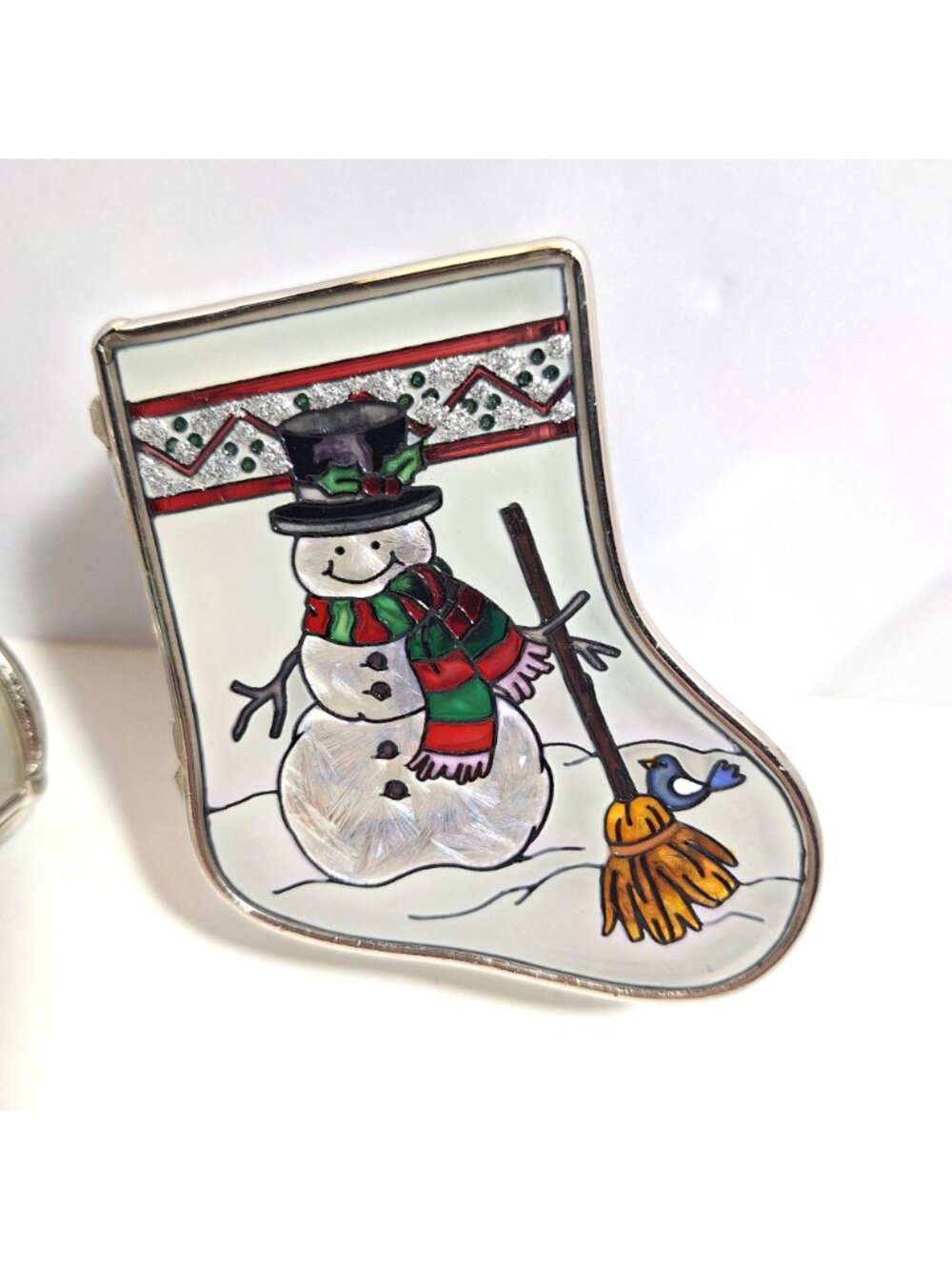 Snowman Stained Glass Mirrored Trinket Boxes Amia Hand Painted Stocking Lot of 2 - Picture 14 of 16